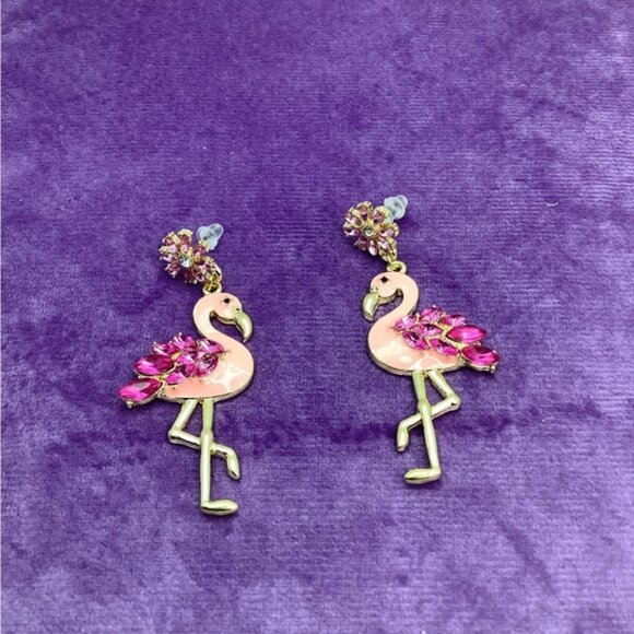 Pretty Enamel Flamingo Pink Pierced Earrings - Picture 2 of 3